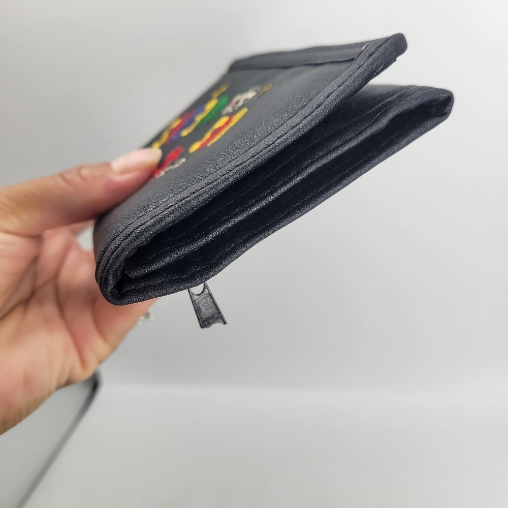 Vintage Rare Las Vegas Black Wallet Faux Leather Zip Compartments Credit Cards - Picture 12 of 13